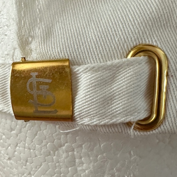 St. Louis Cardinals White Cap Hat Gold Metallic Script Gold Metal Logo Womens - Picture 7 of 13